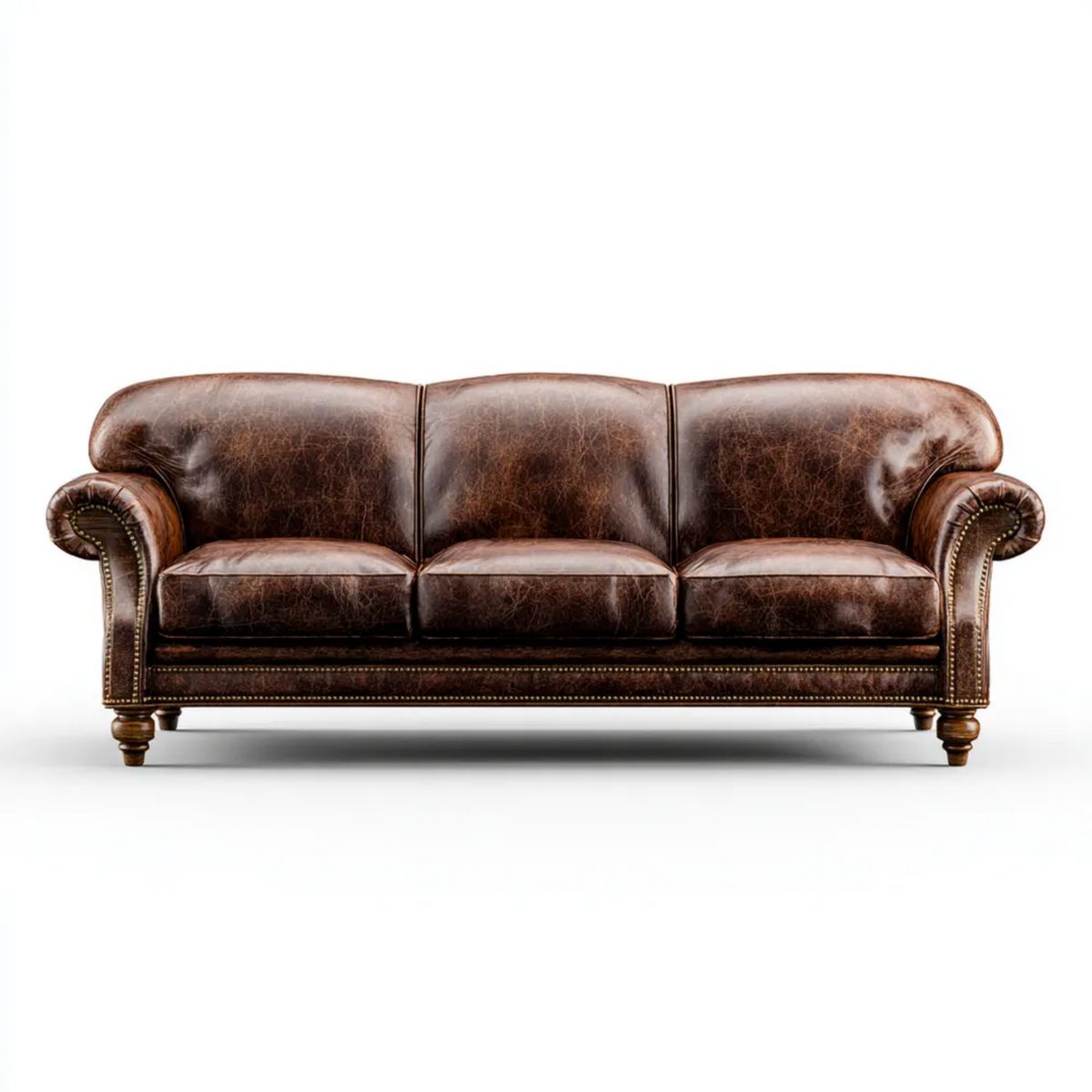 Trzyosobowa sofa brązowa tapicerowana poliuretanem PU, 220 × 95 × 85 cm