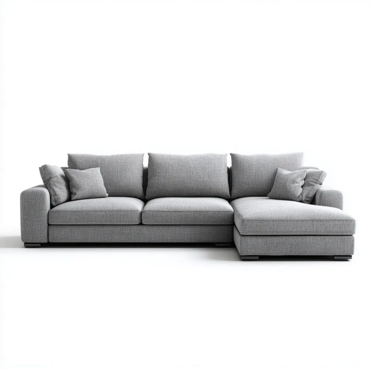 Szara sofa narożna w kształcie L z prawym szezlongiem z tkaniny, 280 × 165 × 85 cm