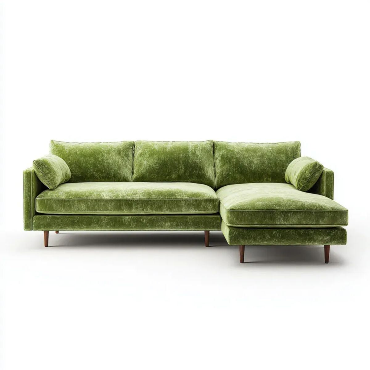 Prawostronna sofa narożna z aksamitu zielona 260 x 160 x 85 cm