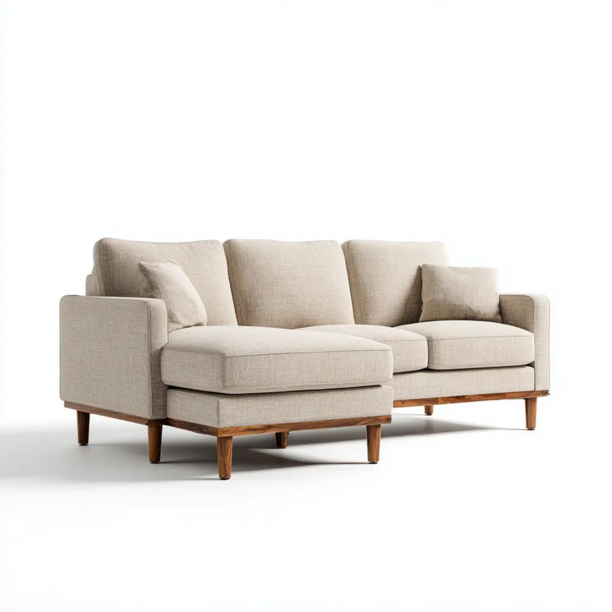 Beżowa sofa narożna w kształcie L z lewostronnym szezlongiem, tapicerowana tkaniną poliestrową, 260 × 160 × 85 cm