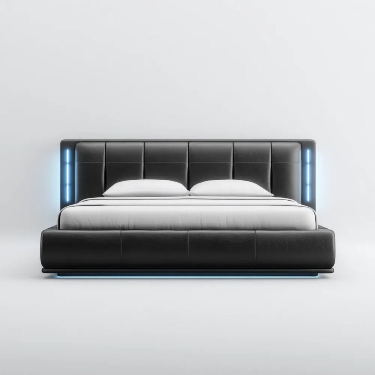 Czarne łóżko małżeńskie tapicerowane LED 180 x 200 cm