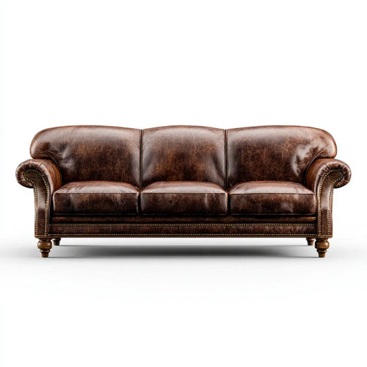 Trzyosobowa sofa brązowa tapicerowana poliuretanem PU, 220 × 95 × 85 cm