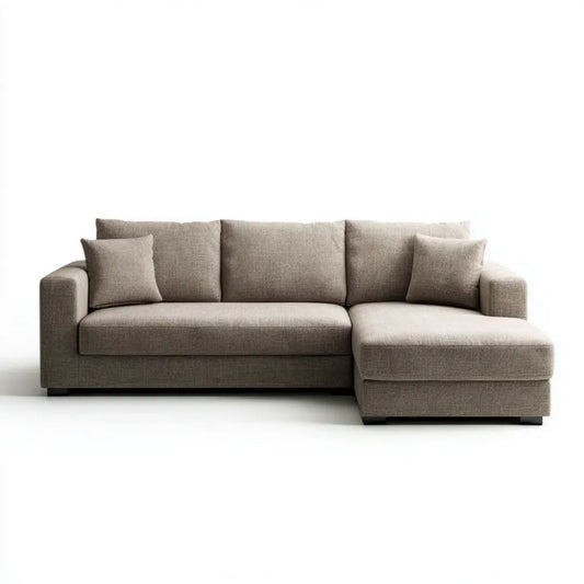 Sofa narożna z prawym szezlongiem w kształcie L, taupe, poliester, 250 × 160 × 85 cm