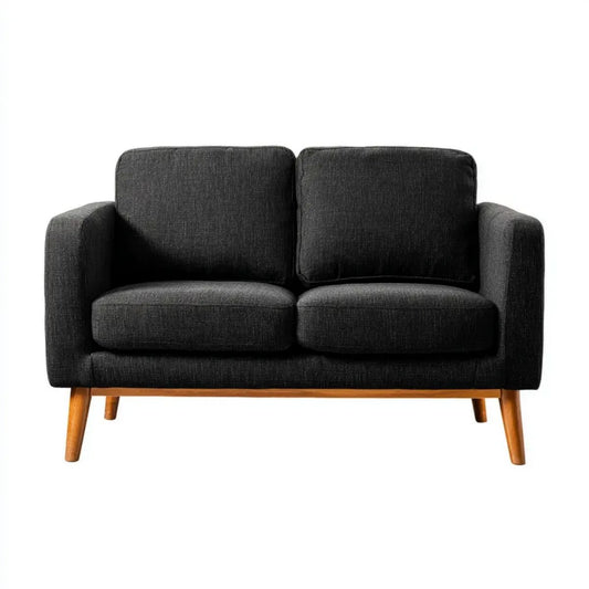 Sofa dwuosobowa grafitowa z tapicerką poliestrową i drewnianymi nogami, 130 x 78 x 82 cm