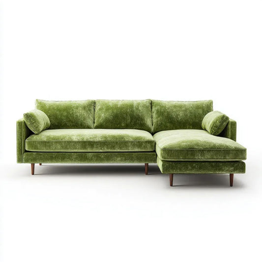 Prawostronna sofa narożna z aksamitu zielona 260 x 160 x 85 cm