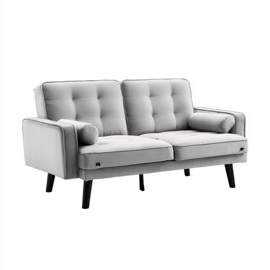 Sofa dwuosobowa szara z tapicerką poliestrową, 180 x 83 x 85 cm
