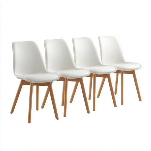 Zestaw 4 białych krzeseł tapicerowanych skórą PU z drewnianymi nogami, 45 × 54 × 82 cm