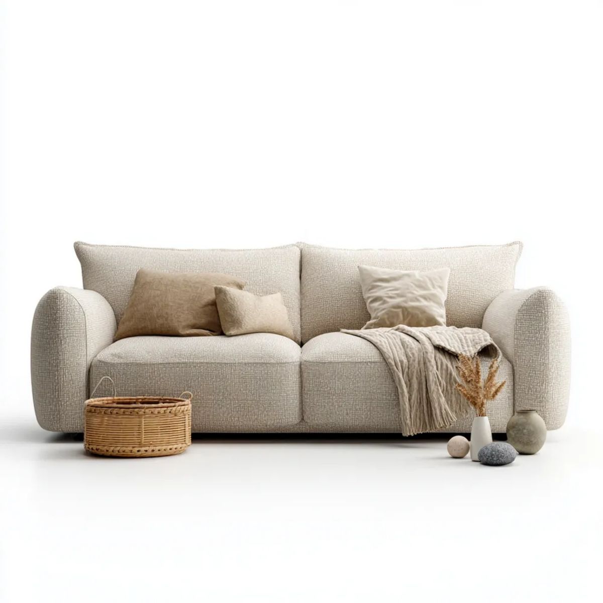 Beżowa sofa dwuosobowa z tapicerką z tkaniny 180 x 90 x 85 cm