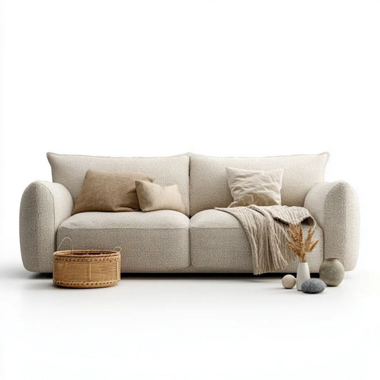 Beżowa sofa dwuosobowa z tapicerką z tkaniny 180 x 90 x 85 cm