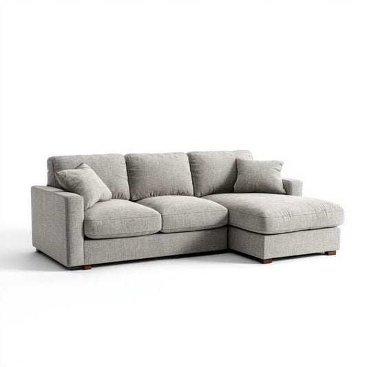 3-osobowa sofa narożna z prawostronnym szezlongiem, jasnoszara, z poliestru, 260 × 160 × 85 cm