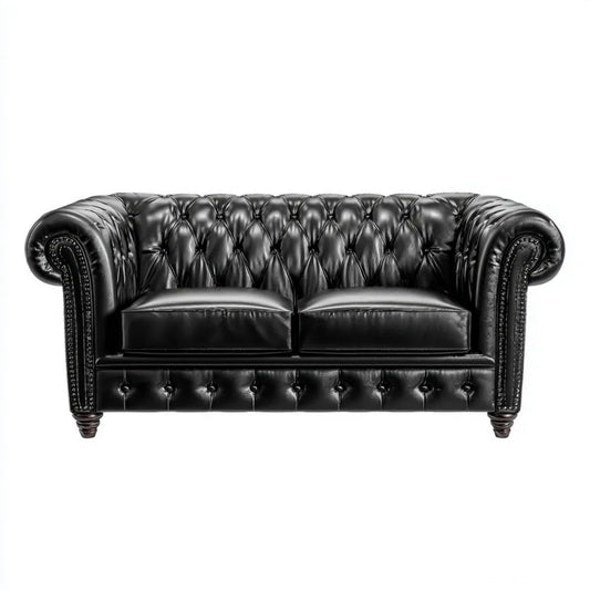 Dwuosobowa sofa Chesterfield ze skóry syntetycznej PU, czarna, 180 x 90 x 78 cm