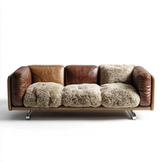 Trzyosobowa sofa brązowa z tapicerką z PU i poduszkami poliestrowymi 220 x 90 x 78 cm