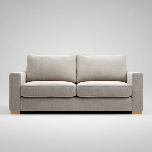 Dwuosobowa sofa z tkaniny jasnoszara z naturalnymi drewnianymi nogami, 180 x 85 x 85 cm