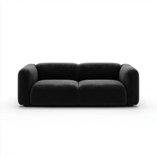 Czarna sofa dwuosobowa z tkaniny bouclé 180 x 90 x 75 cm