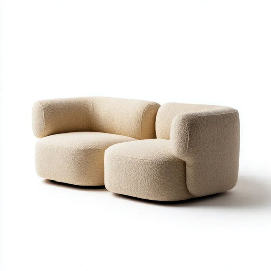 Beżowa 2-osobowa sofa modułowa z poliestru bouclé, 200 x 100 x 70 cm, owalna