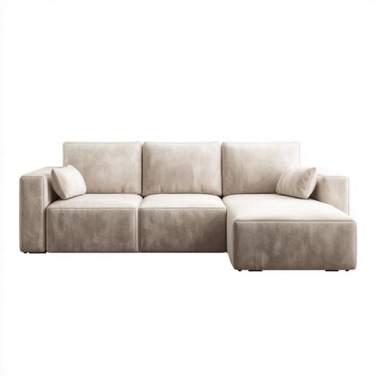 Beżowa modułowa sofa narożna w kształcie L z prawostronnym szezlongiem, z mikrofibry, 300 x 170 x 85 cm