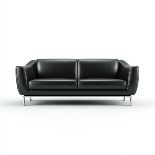 Sofa dwuosobowa czarna ze skóry PU na chromowanych stalowych nogach, 160 x 85 x 78 cm