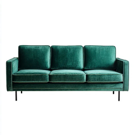 Trzyosobowa sofa welurowa ciemnozielona z czarnymi metalowymi nogami 200 x 85 x 84 cm