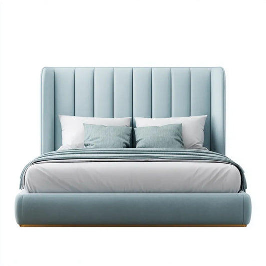 Łóżko podwójne tapicerowane jasnoniebieskie z poliestrowym obiciem 160 × 200 cm